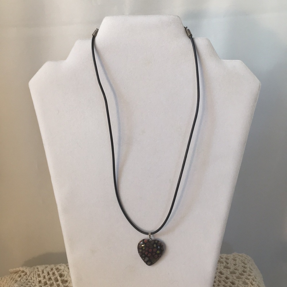 Millefiori Heart Shaped Pendant Necklace